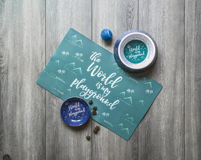 TARHONG Коврик под миски "Playground", бирюзовый, 48х29см