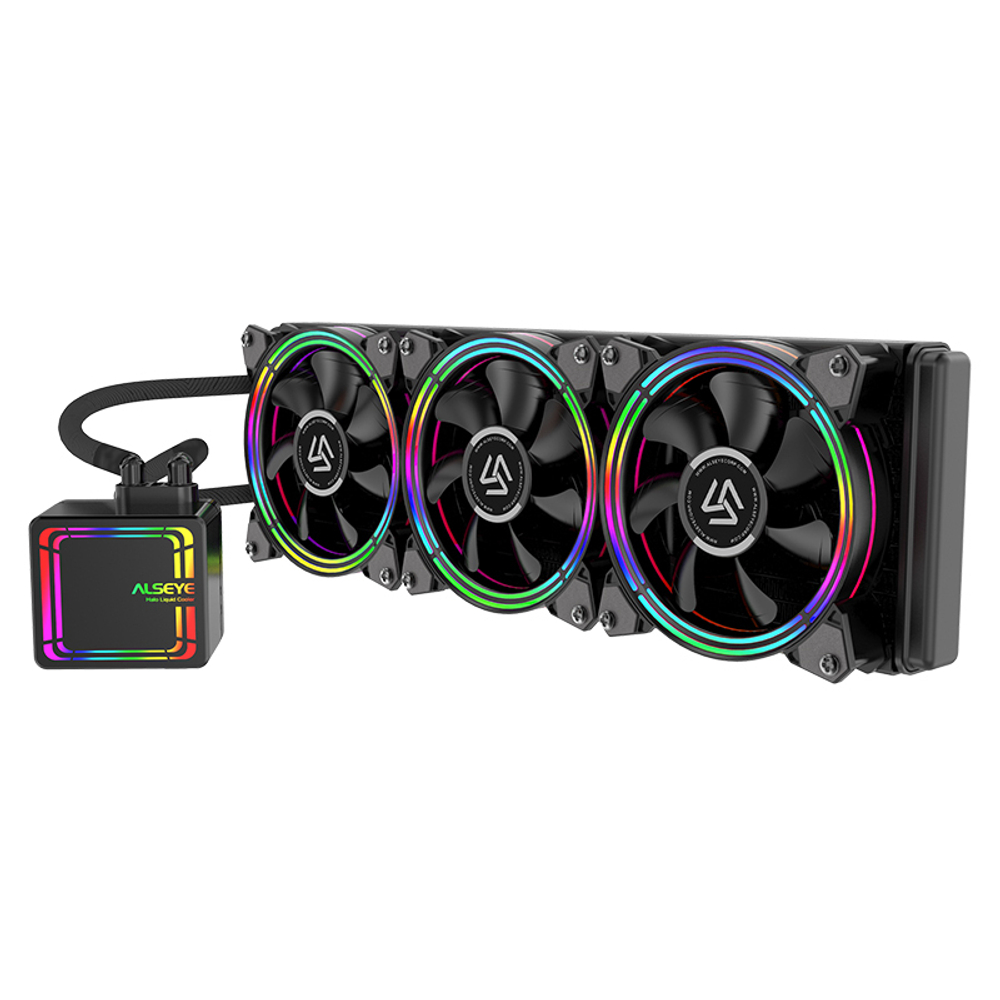 Жидкостное охлаждение Alseye H360, 3х120мм, 800~2000rpm, 4-pin, Al, черный/RGB, 3 секции, 45.2CFM, 35.2дБ, INTEL 1200/115x/775/2066/2011/1366, AMD AM5/AM4/AM3(+)/AM2(+)FM1 (AS.02.02.0023)