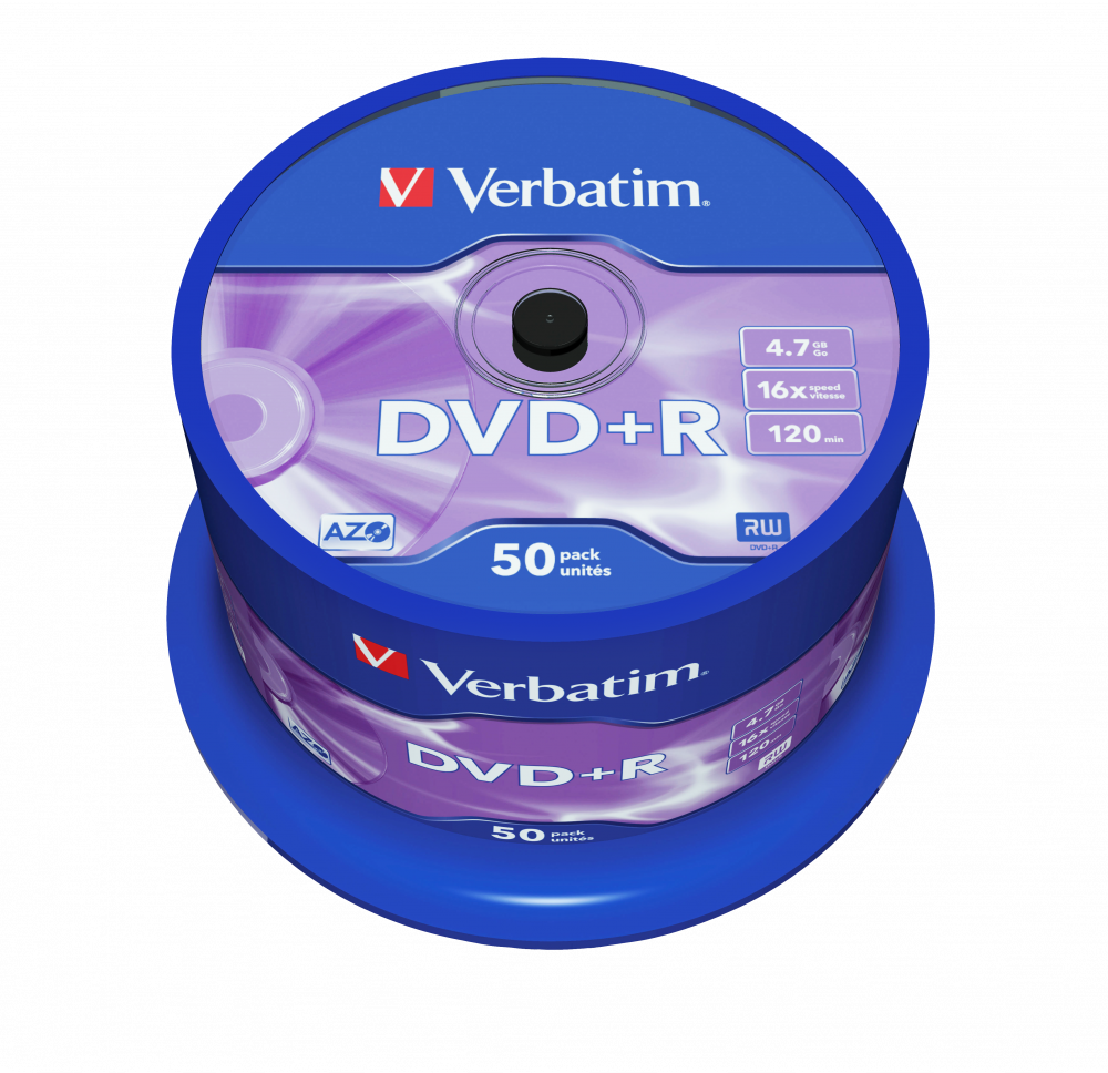 Оптический диск Verbatim DVD+R 4.7GB 16X AZO Matt Silver, Spindle, 50 шт