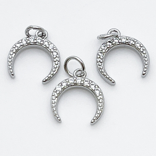 Подвеска Лунница, родиевое покрытие, фианиты, размер 11*13 мм, цена за 1 шт