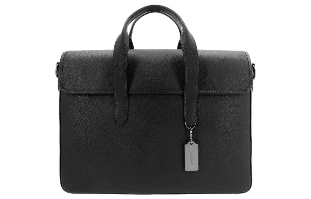 COACH Sullivan Cow Leather Briefcase, Handbag, Shoulder Bag, Crossbody Bag Large Men"s Black