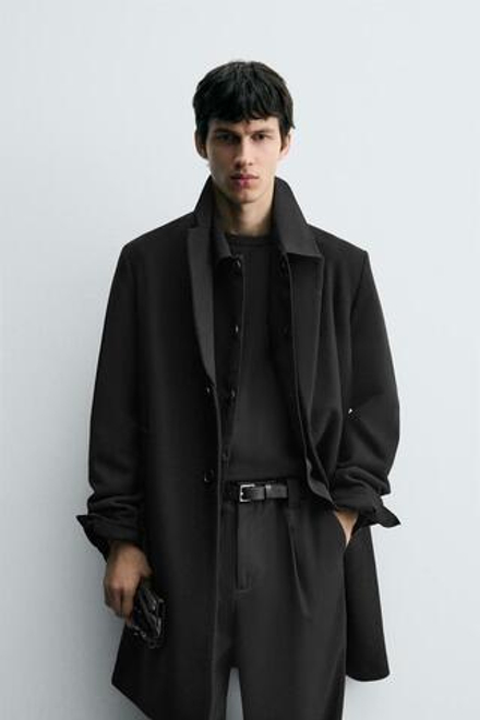 ZARA ПАЛЬТО КЛАССИЧЕСКОГО КРОЯ ИЗ ШЕРСТИ, ЧЕРНЫЙ