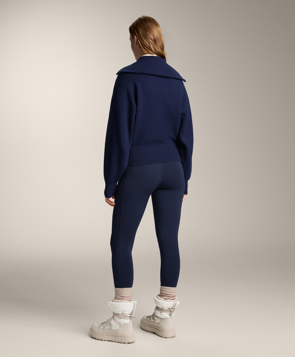 Oysho Свитер с высоким воротником и молнией до уровня груди, синий