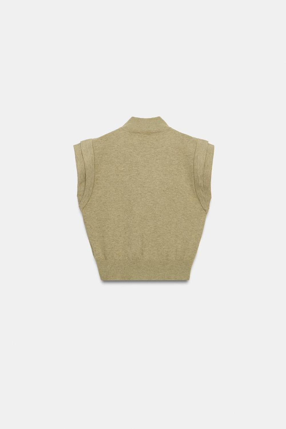 ZARA ТРИКОТАЖНЫЙ ТОП, СВЕТЛЫЙ ХАКИ