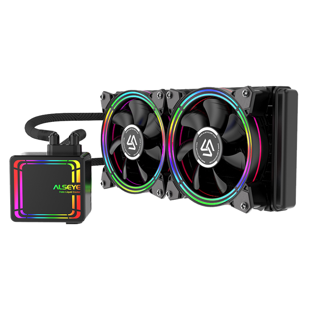 Жидкостное охлаждение Alseye H240, 2х120мм, 800~2000rpm, 4-pin, Al, черный/RGB, 2 секции, 45.2CFM, 35.2дБ, INTEL 1200/115x/775/2066/2011/1366, AMD AM5/AM4/AM3(+)/AM2(+)FM2/FM1 (AS.02.02.0014)