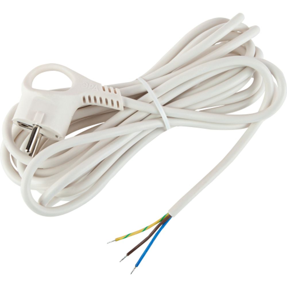 Шнур сетевой с вилкой ЭРА UX-3x0,75-5m-W с заземлением 5м ПВС 3x0,75мм2 белый