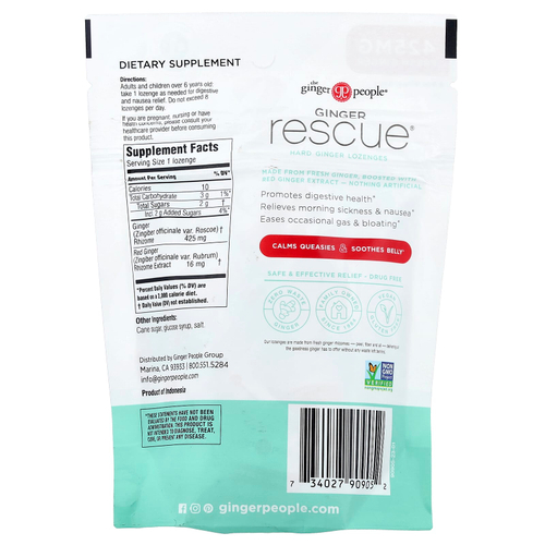 The Ginger People, Ginger Rescue®, твердые леденцы с имбирем, 30 леденцов в индивидуальной упаковке