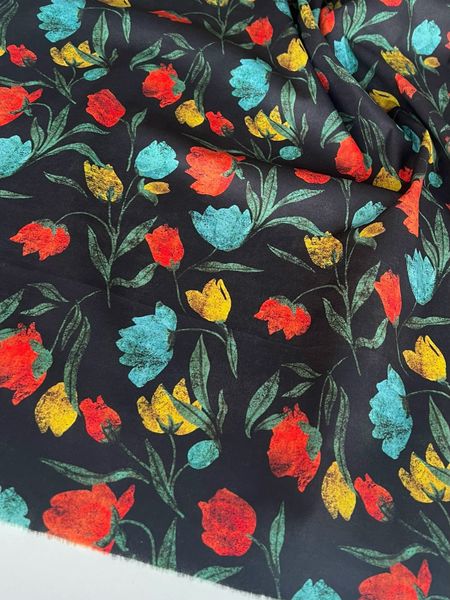 ЦВЕТОЧНОЕ ТРИО НА ТЕМНО-СИНЕМ - 100% хлопок 4