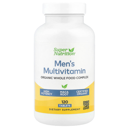Super Nutrition, мультивитамины из органических цельных продуктов для мужчин, с экстрактами органической амлы, органического подсолнечника, органической моринги и органического шиитаке, 120 таблеток