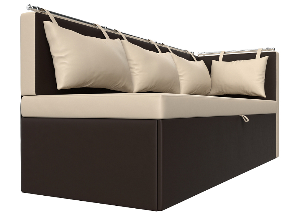 Диван кухонный прямой Метро с углом справа, Бежевый\Коричневый, Экокожа, 28574