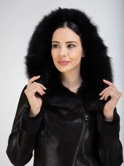 Дубленка женская натуральная длинная с капюшоном Турция