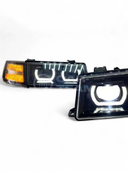 Фары ВАЗ 2110, 2112, 2111 передние тюнинг в стиле BMW 4 led модуля, черная маска, тонированные поворотники