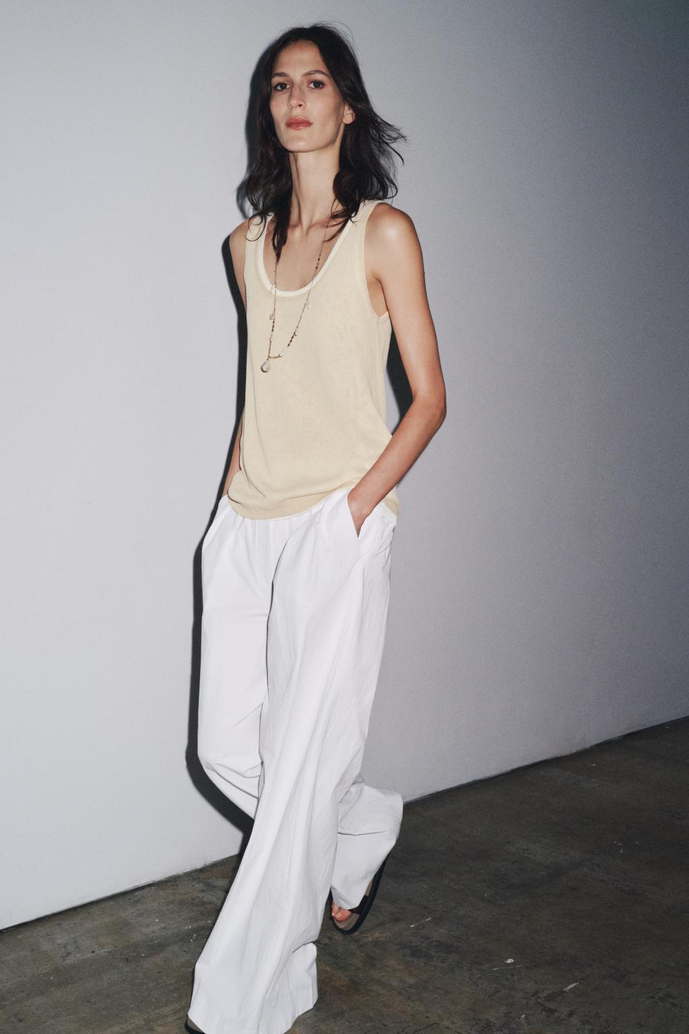 ZARA ДВУХСЛОЙНЫЙ ТРИКОТАЖНЫЙ ТОП, ПЕСОЧНЫЙ