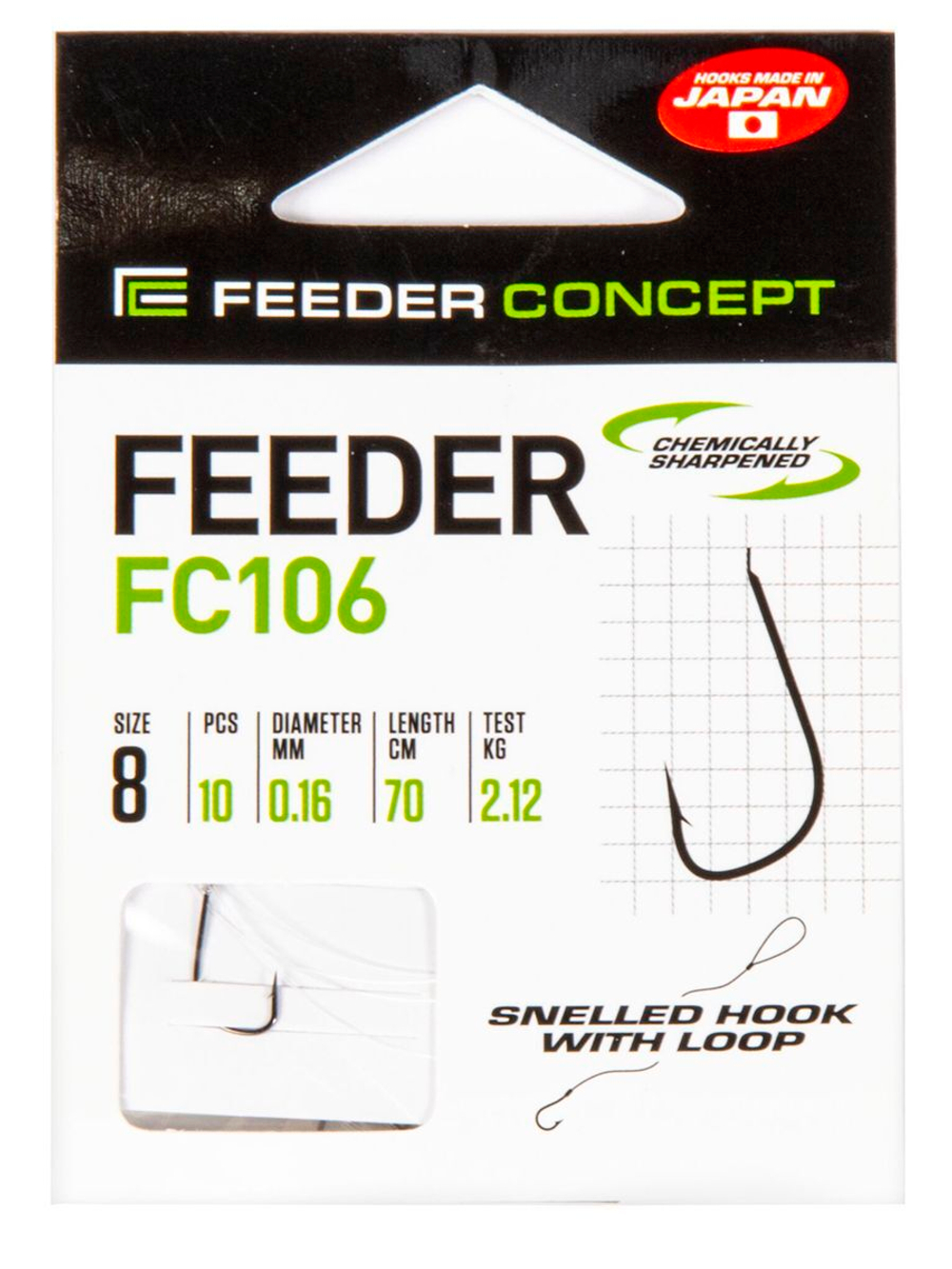 Крючки с поводком FC FEEDER серии FC106 70см, размер 008, 0,16мм (упк.10шт.)