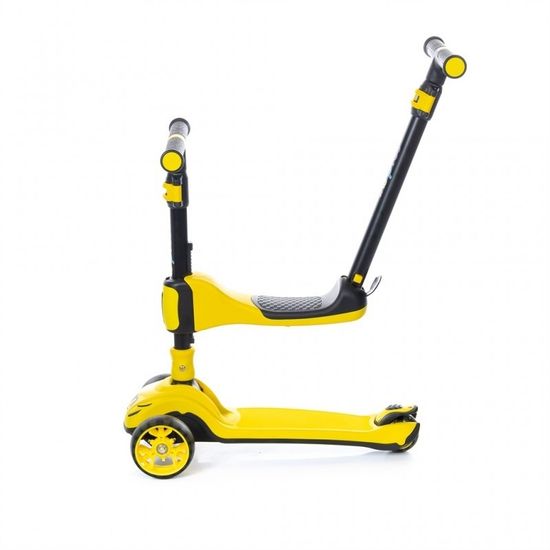 Самокат-беговел 3 в 1 Scooter Micar Transformer складной со светящимися колесами, сиденьем и родительской ручкой желтый