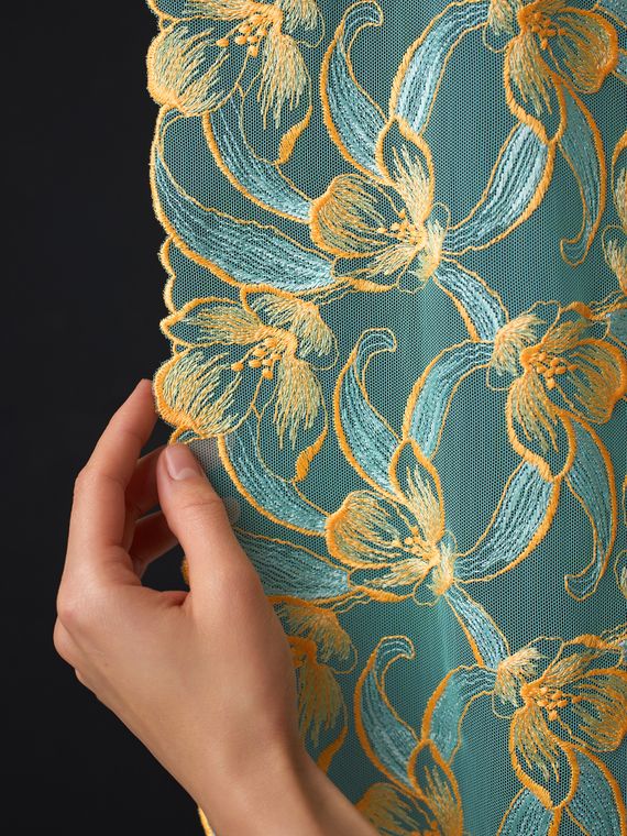 05-171 Вышивка на неэл. сетке 22 см, бирюза/оранж