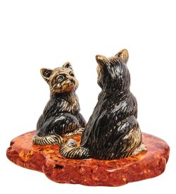 Народные промыслы AM-3061 Фигурка «Кошка с Котенком» (латунь, янтарь)