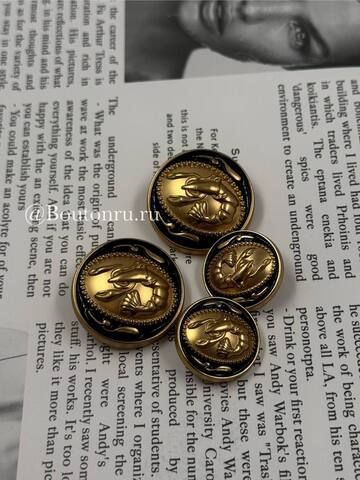 Пуговицы Скиап. лобстер матовое золото с черной эмалью