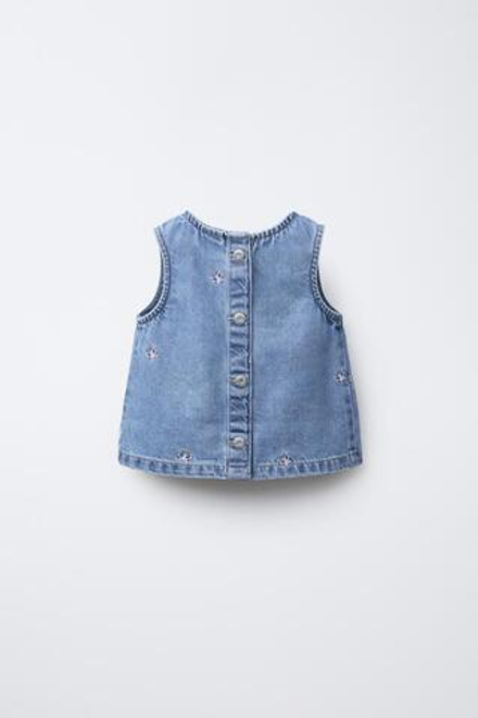 ZARA ДЖИНСОВЫЙ ТОП С ВЫШИВКОЙ, СВЕТЛО-ГОЛУБОЙ