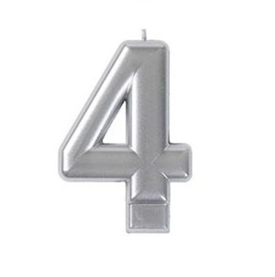 Свеча Цифра 4 Серебряная 8 см для торта