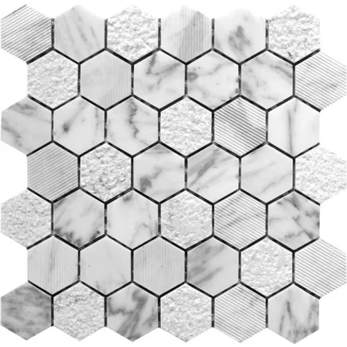 TCBL-01 Эксклюзивная мозаика мрамор Natural Bali белый светлый гексагон