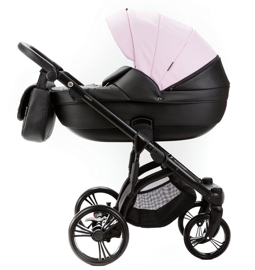 Детская коляска Adamex Lanti Deluxe 3 в 1 LN-SD101 (РОЗОВ.ЗЕФИР КОЖА + ЧЕРН.КОЖА)
