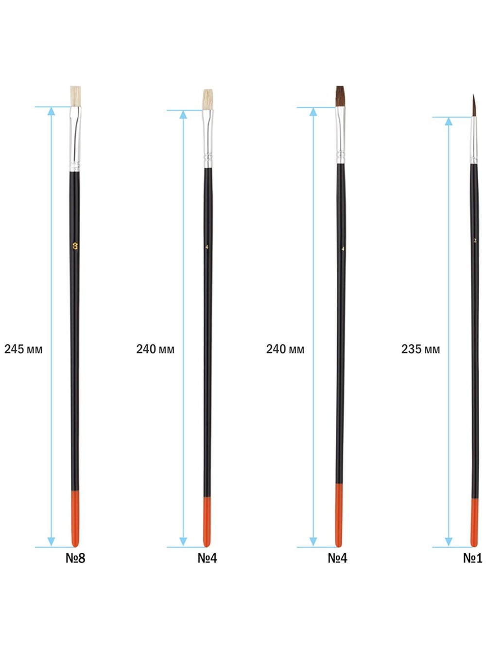 Набор кистей 15шт. пони, щетина, плоские, круглые (SB-3298)