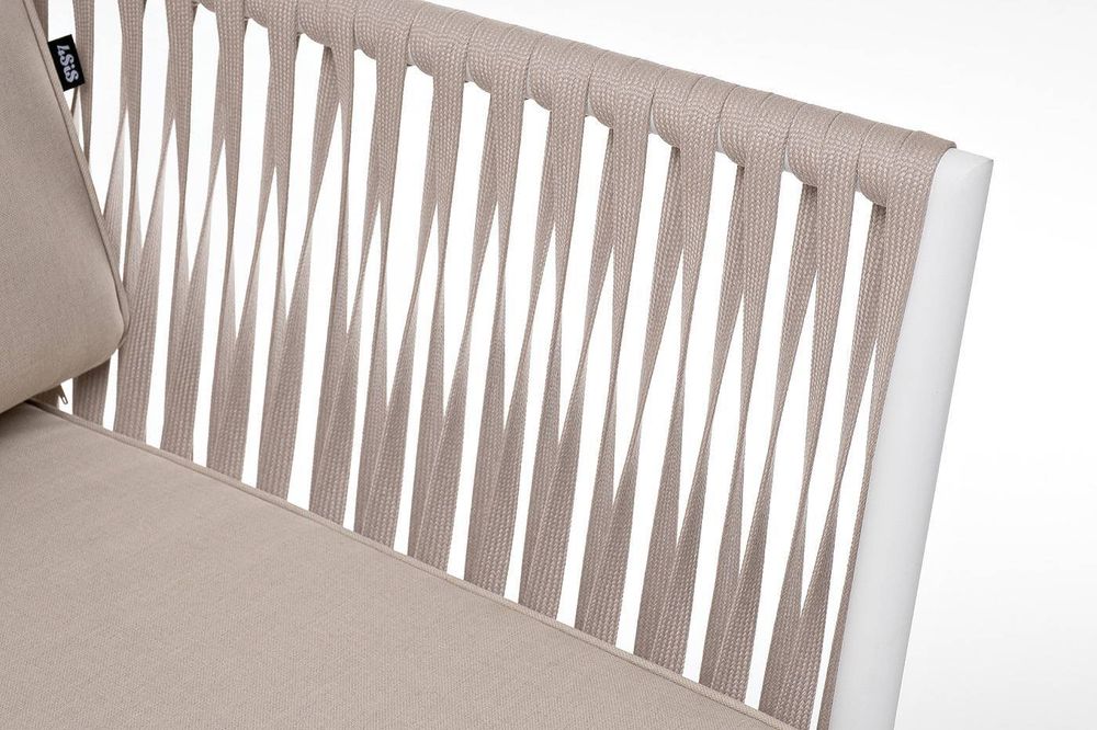 "Касабланка" диван 2-местный плетеный из роупа, каркас алюминий белый муар, роуп бежевый 20мм, ткань бежевая 035