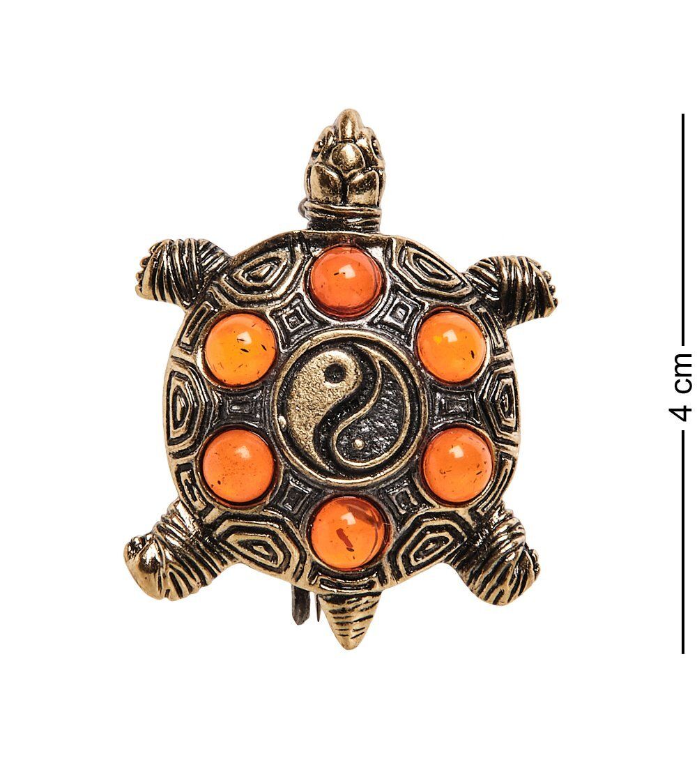 AM-2653 Брошь «Черепаха Инь-Янь» (латунь, янтарь)