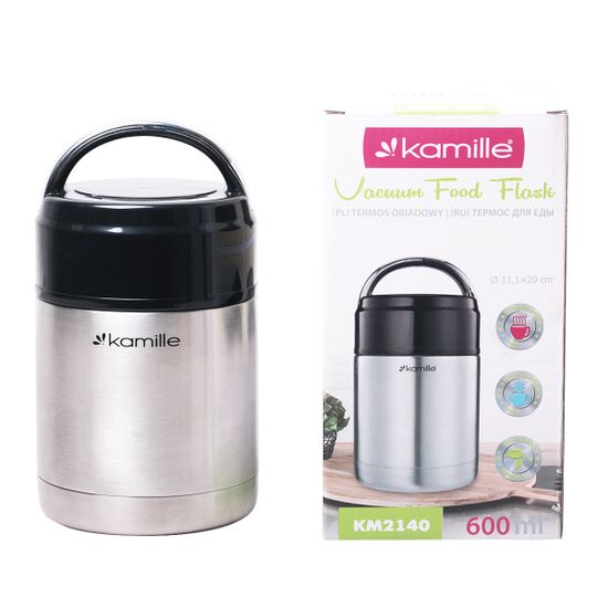 Термос для еды 600 мл. из нержавеющей стали Kamille KM-2140 с ручкой