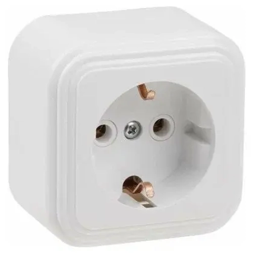 Розетка накладная 1-местная земля 16А АБС-пластик белый