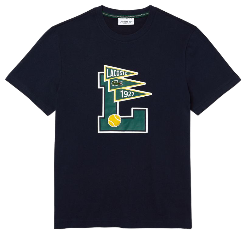 Мужская теннисная футболка Lacoste Crew Neck Pennants L Badge Cotton T-Shirt M - navy