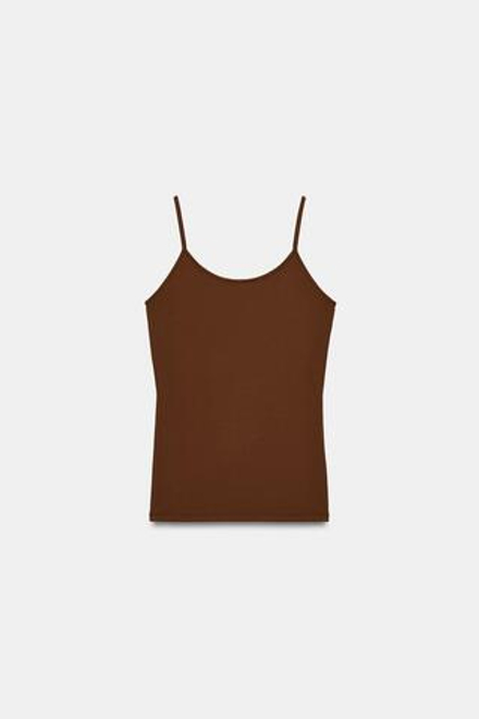 ZARA ТОП ИЗ ПОЛИАМИДА НА ТОНКИХ БРЕТЕЛЯХ, РЫЖЕВАТО-КОРИЧНЕВЫЙ