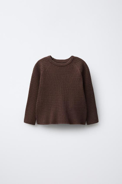 ZARA СВИТЕР С УЗОРОМ «КОСЫ», КОРИЧНЕВЫЙ