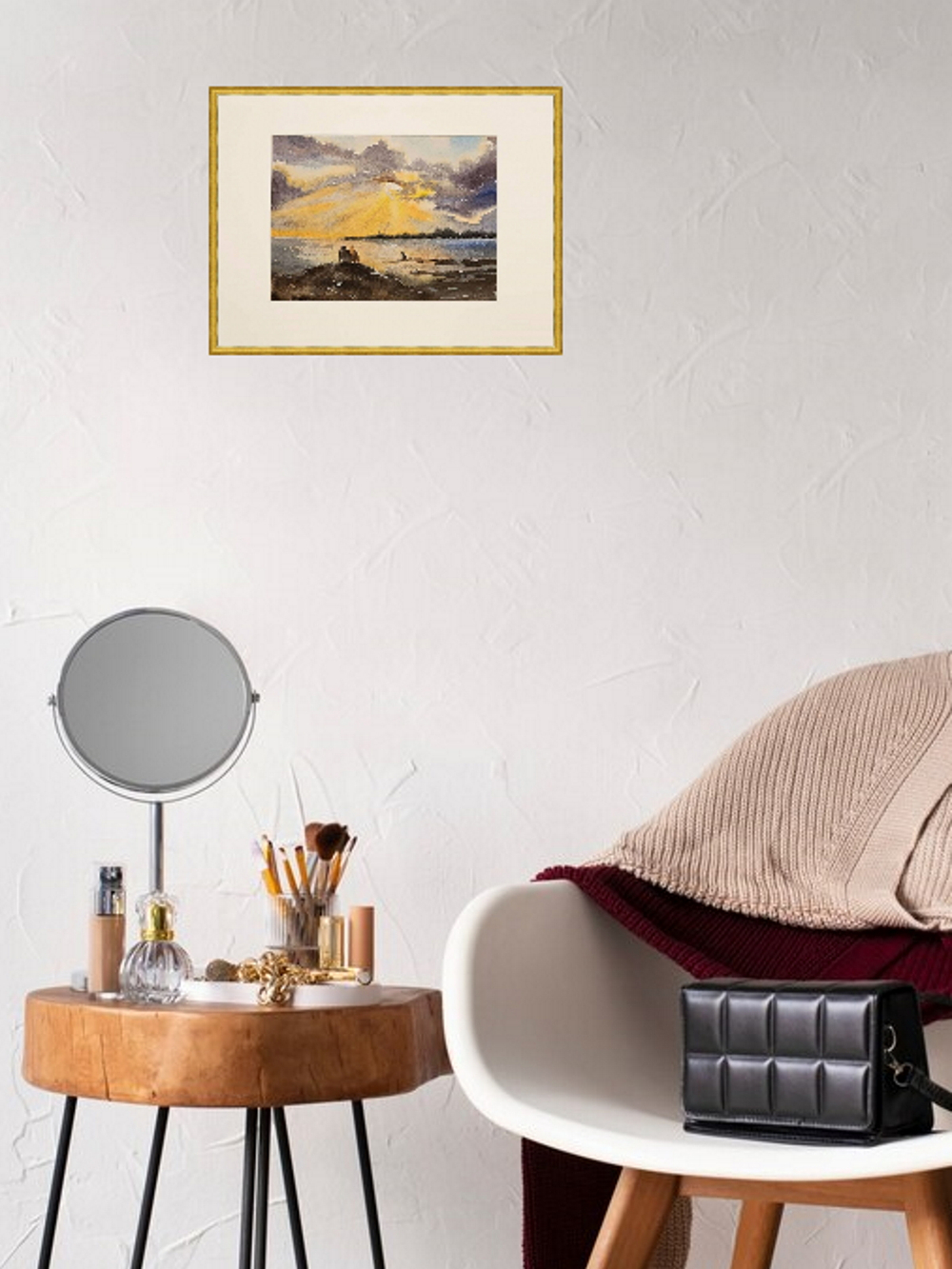 Картина авторская акварельная в паспарту 21*30 см на стену для интерьера "Он, она и собака"