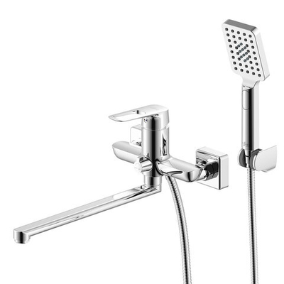 Смеситель Rossinka RS46-46 для ванны с регулируемой высотой штанги и лейкой "Тропический дождь"