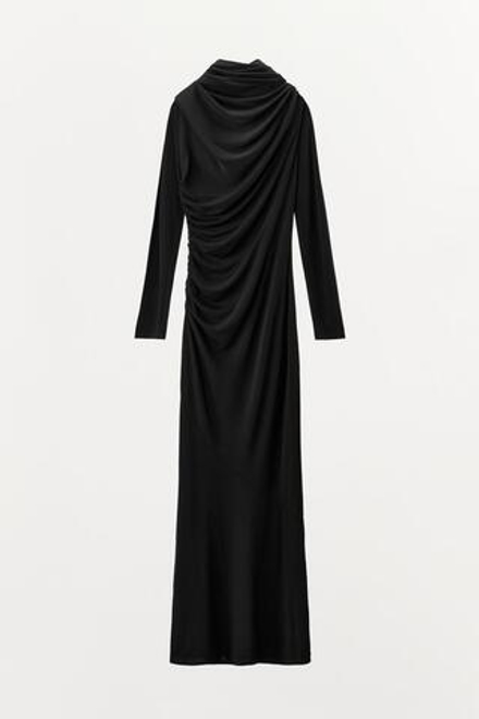 ZARA ПЛАТЬЕ ИЗ ВИСКОЗЫ С МНОГОФУНКЦИОНАЛЬНЫМ ВОРОТНИКОМ, ЧЕРНЫЙ