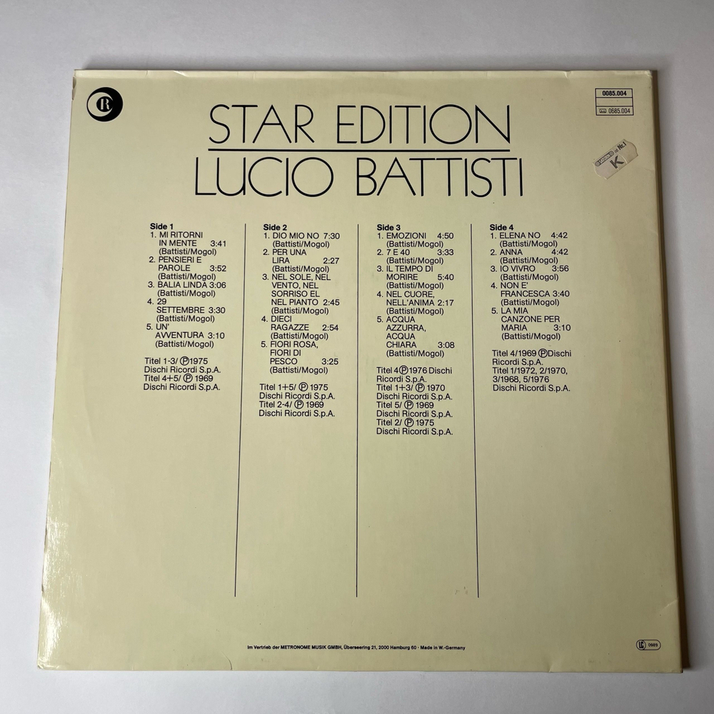 Винтажная виниловая пластинка Lucio Battisti Star Edition (Germany 1978)
