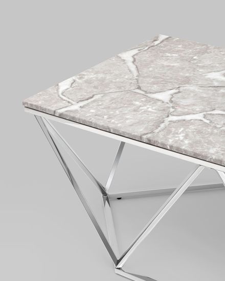 Журнальный столик Авалон 122*66 серый мрамор сталь серебро