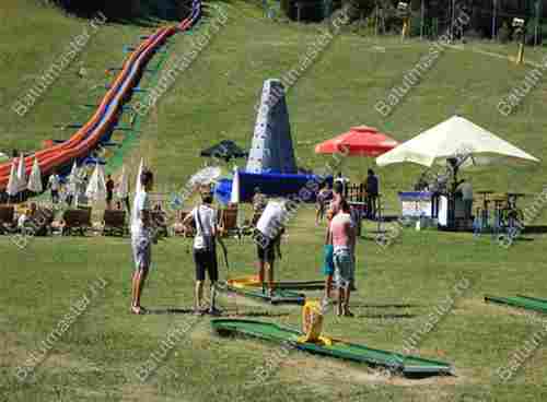 Водная горка с надувным дном, на подкачке ТУРБО "Резвость" с бассейном, 50*4*1 м.