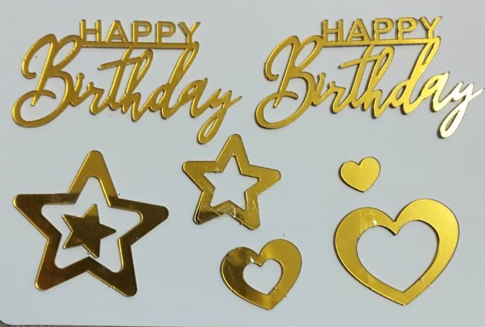 Акриловый набор «Happy Birthday», сердечки и звезды, цвет золото