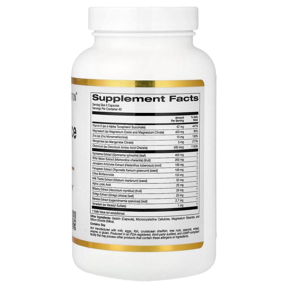 California Gold Nutrition, комплекс для поддержания уровня сахара с хромом, джимнемой, гинкго билоба и расторопшей, 120 капсул