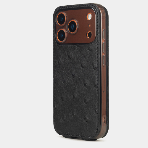 Чехол для iPhone 17 Pro Max - кожа страуса, черный
