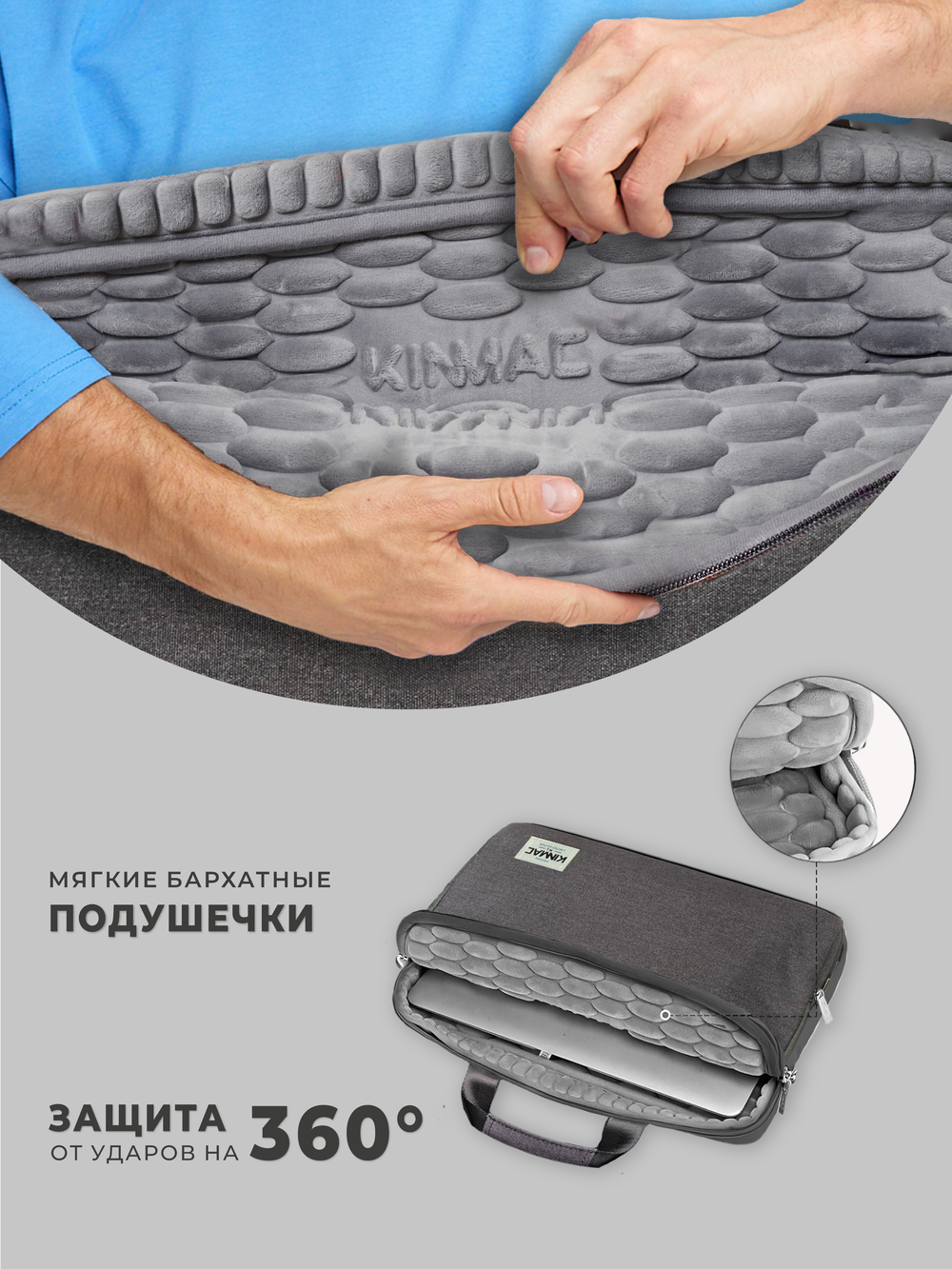 Сумка для ноутбука 15,6" и 17" с ремнем на плечо и большим карманом спереди (Серый)