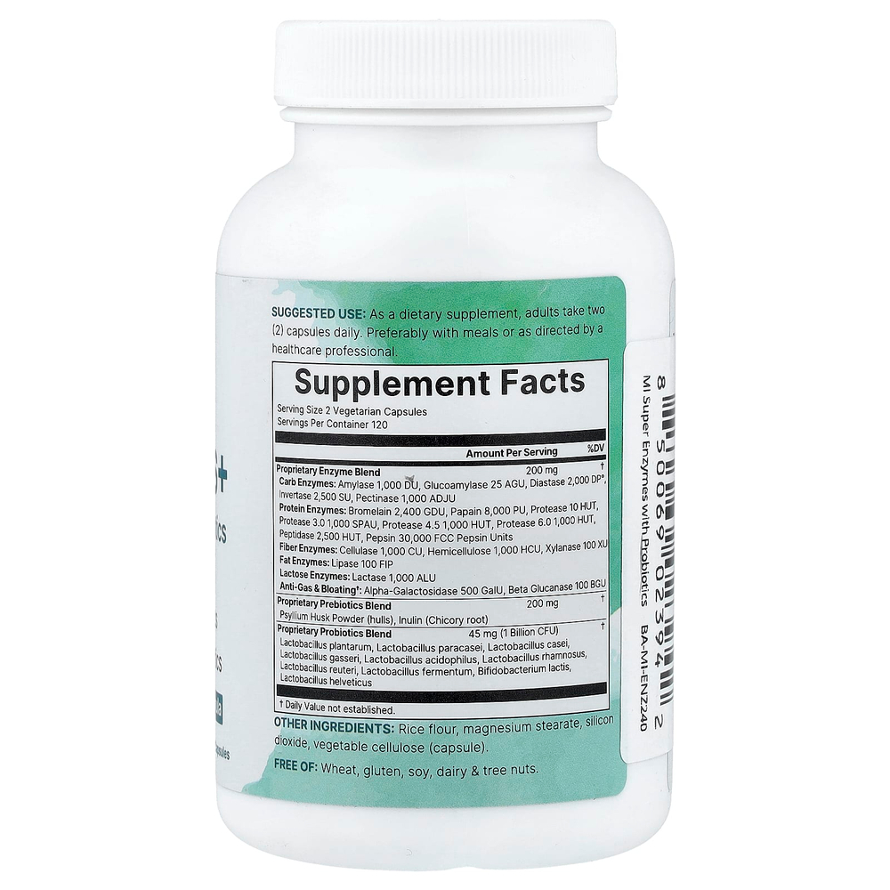 Micro Ingredients, Super Enzymes+, ферменты, 240 вегетарианских капсул