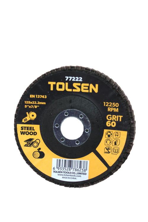 Диск шлифовальный лепестковый TOLSEN оксид алюминия 125x22.2мм Р60 77222