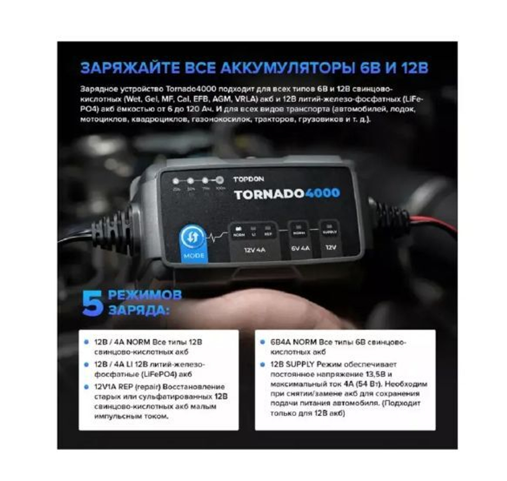 Зарядное устройство TOPDON T4000 (TORNADO 4000) (4A)