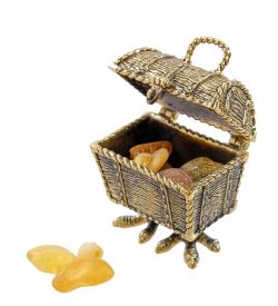 Народные промыслы AM-2202 Фигурка «Сундук на курьих ножках» (латунь, янтарь)