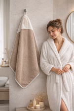 Полотенце с уголком для новорожденных махровое 90х90 (капучино)