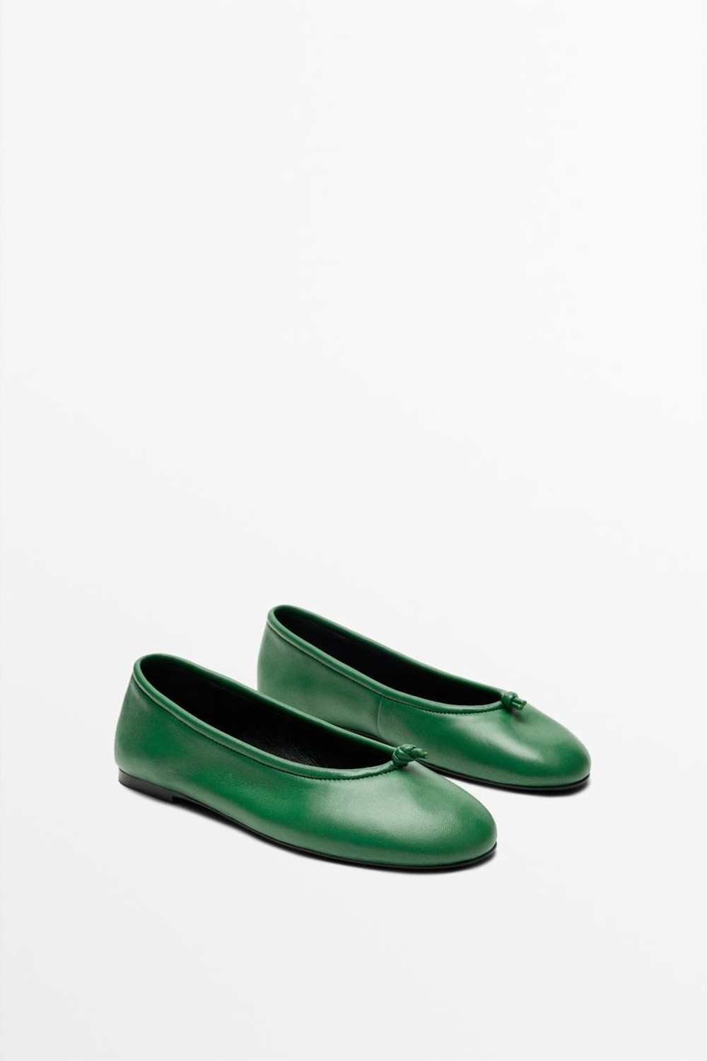 Massimo Dutti Кожаные балетки с завязками, зеленый